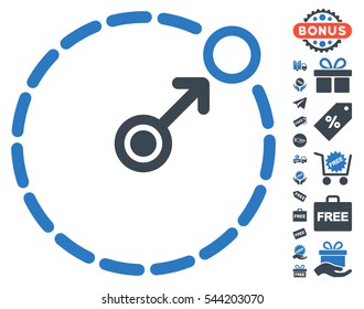 Round Area Border icon with free bonus symbols. Vector illustration style is flat iconic symbols, smooth blue colors, white background.