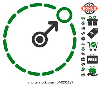 Round Area Border icon with free bonus icon set. Vector illustration style is flat iconic symbols, green and gray colors, white background.