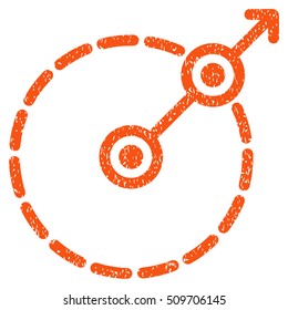 Round Area Exit grainy textured icon for overlay watermark stamps. Flat symbol with scratched texture. Dotted vector orange ink rubber seal stamp with grunge design on a white background.