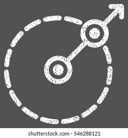 Round Area Exit grainy textured icon for overlay watermark stamps. Flat symbol with scratched texture. Dotted vector white ink rubber seal stamp with grunge design on a gray background.