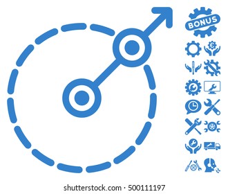 Round Area Exit icon with bonus options pictograph collection. Vector illustration style is flat iconic symbols, cobalt color, white background.