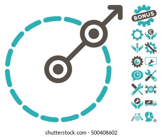 Round Area Exit icon with bonus settings clip art. Vector illustration style is flat iconic symbols, grey and cyan colors, white background.