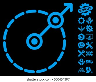 Round Area Exit icon with bonus service clip art. Vector illustration style is flat iconic symbols, blue color, black background.