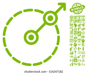 Round Area Exit icon with bonus calendar and time management pictograph collection. Vector illustration style is flat iconic symbols, eco green color, white background.