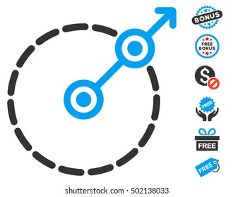 Round Area Exit icon with free bonus pictograms. Vector illustration style is flat iconic symbols, blue and gray colors, white background.