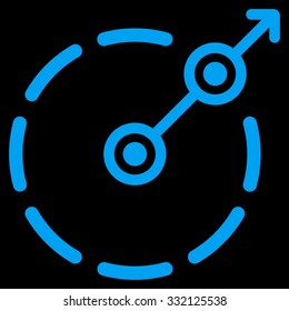 Round Area Exit vector icon. Style is flat symbol, blue color, rounded angles, black background.