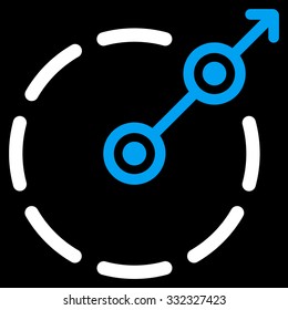 Round Area Exit vector icon. Style is bicolor flat symbol, blue and white colors, rounded angles, black background.