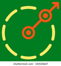 Round Area Exit vector icon. Style is bicolor flat symbol, orange and yellow colors, rounded angles, green background.