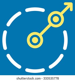 Round Area Exit vector icon. Style is bicolor flat symbol, yellow and white colors, rounded angles, blue background.