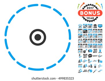 Round Area icon with bonus 2017 new year symbols. Vector illustration style is flat iconic symbols, blue and gray colors, white background.