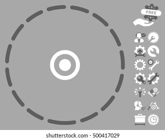 Round Area icon with bonus options graphic icons. Vector illustration style is flat iconic symbols, dark gray and white colors, silver background.