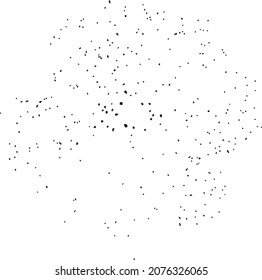 Round area of irregular black spots, small dots, grainy textured surface, transparent background. Use for overlay, brushes, shading or montage. Abstract vector illustration. Eps 10. Easy to recolor.