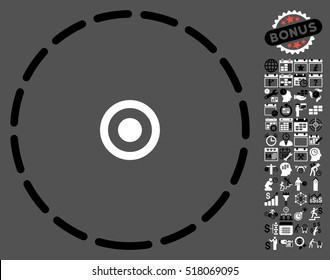 Round Area pictograph with bonus calendar and time management symbols. Vector illustration style is flat iconic symbols, black and white colors, gray background.