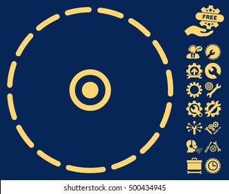 Round Area pictograph with bonus tools pictograph collection. Vector illustration style is flat iconic symbols, yellow color, blue background.