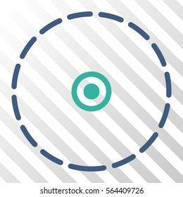Round Area vector pictograph. Illustration style is flat iconic bicolor cobalt and cyan symbol on a hatched transparent background.