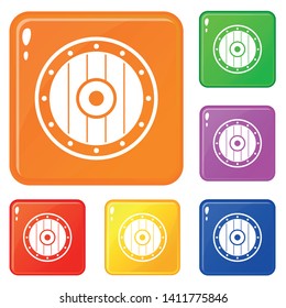 Round army shield icons set collection vector 6 color isolated on white background