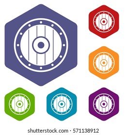 Round army shield icons set rhombus in different colors isolated on white background