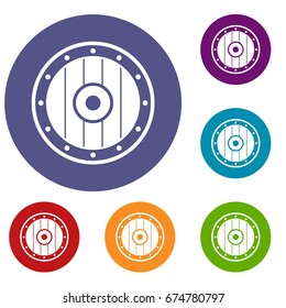 Round army shield icons set in flat circle reb, blue and green color for web