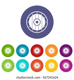 Round army shield set icons in different colors isolated on white background