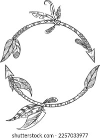Round arrow border. Decorative patterned boho frame