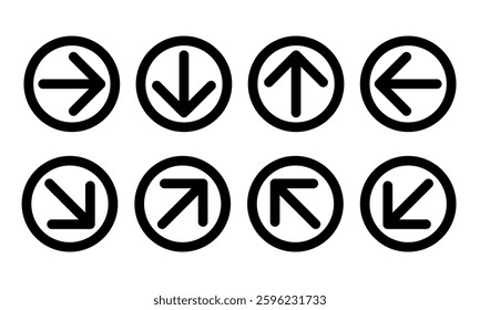 round arrow icon set, left right up down direction outline signs