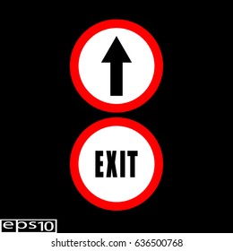 Round arrow sign, icon and exit icon, sign red thin line - vector illustration