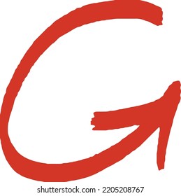 Round arrow sign. Red highlighter hand drawn symbol