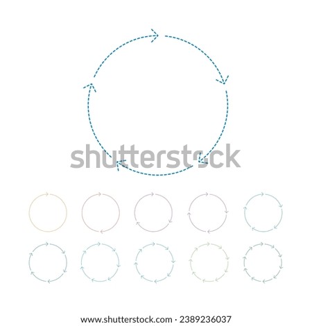 round arrow sign set. round arrow signs for business, education. rotating dashed arrow signs. arrow marks around the circle