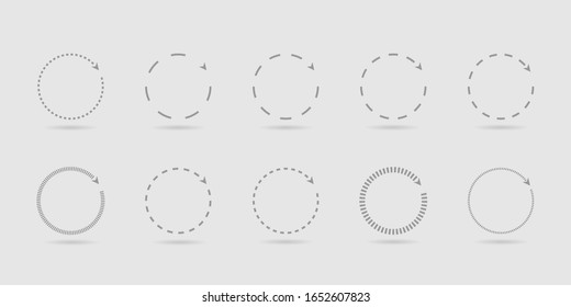 Signos de flecha redonda. Círculo con conjunto de iconos de flecha, símbolos de progreso. Formas de círculo de líneas trazadas Ilustración vectorial