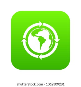 Round arrows around world planet icon digital green for any design isolated on white vector illustration