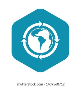 Round arrows around world planet icon. Simple illustration of round arrows around world planet vector icon for web