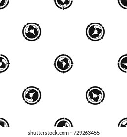 Round arrows around world planet pattern repeat seamless in black color for any design. Vector geometric illustration