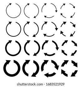 round arrows of different thicknesses in black