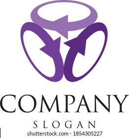 Round arrows purple cube logo sign symbol vector circle 