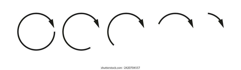 Round arrows set isolated. Circle Black shapes. Different Lengths Arrow circle.