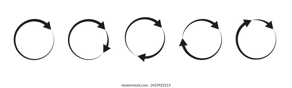 Las flechas redondas están aisladas. Rotar flecha y símbolo de carga de hilado. Elementos de carga de rotación circular, proceso de rehacer.