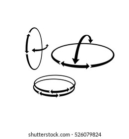 The round Arrows showing the complex hinge movement or volumetric measurement, rotational control show