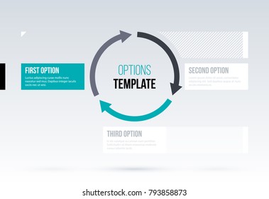 Round arrows template with three options on white background in elegant techno style.