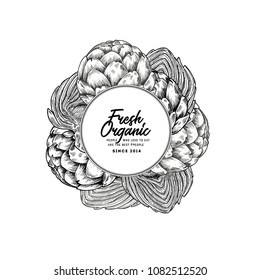 Round artichoke design template. Organic vegetables. Vector illustration 