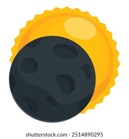 Round asteroid with craters is partially covering a bright shining sun