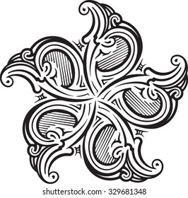 Round asymmetrical decorative element - lace mandala in zentangle style. Stylized vector flower for design or tattoo. 