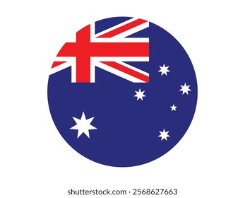 Round Australia flag icon, National Flag of Australia.  The official ratio Flag icon. Standard color. Standard size. Vector illustration.