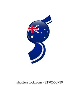 Round australia flag with wavy banner ribbon