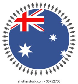 Round Australian flag with circle of people illustration
