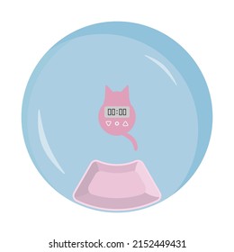 Round automatic feeder for cats. vector illustration. for a pet shop