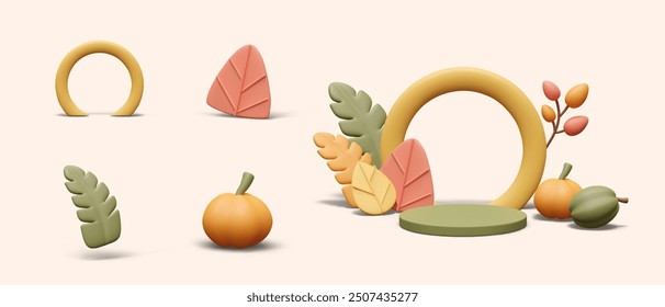 Round autumn scene with thick frame and decorative elements