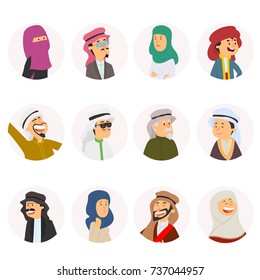 round avatars of Arab people. vector illustration.