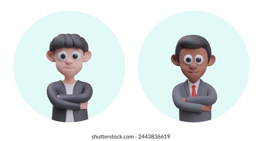 Round avatars for profiles. Men of different races with arms crossed on chest