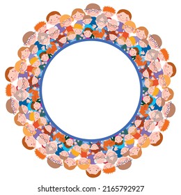 Round background with border from crowd cartoon cheerful big families