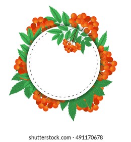 Round background branch of red rowan berries and leaves. Autumn, fall. Vector illustration.